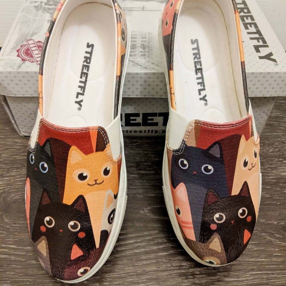 Streetfly cat print slip on sneakers size 37